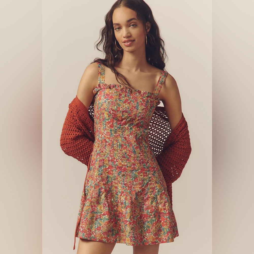 NWTS LOVE THE LABEL CALLY SLEEVELESS RUFFLE-TRIM MINI DRESS (L)